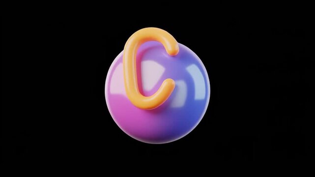 Glossy Letter C floating in gradient light with smooth motion and soft focus on black background