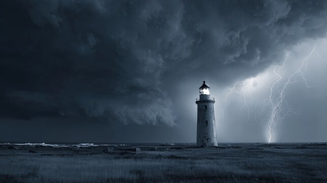 Lighthouse storm sea dark dramatic weather