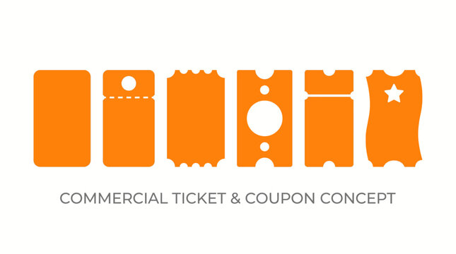 Six-piece flat vector ticket icon illustrations for commercial coupon concept