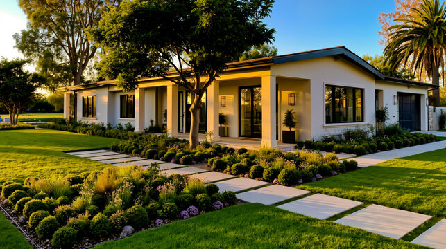 A two-story house with a white exterior a covered front porch and a well-maintained landscaped yard