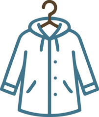 Simple blue hooded jacket on a hanger, illustration, outdoor clothing concept © hb