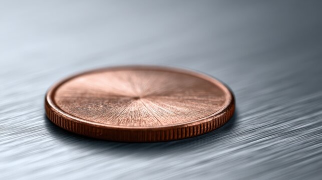 Stunning photo of close-up of a Copper Coin on a Metallic Surface with Blurred Background.