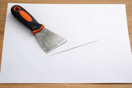 A piece of paper with a knife stuck in it, possibly used as a makeshift message or threat