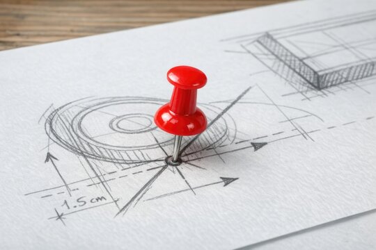 A small red push pin sits on top of a piece of paper, ready to mark important notes or highlight key points