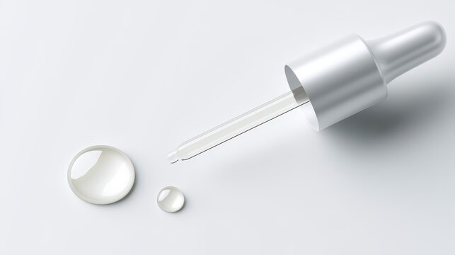 Stunning photo of cosmetic serum drops with pipette: skincare product on white background.