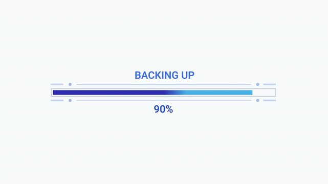 Modern flat vector animation of a backing up progress bar with loading status text and percentage indicator. Ideal for backup, cloud storage, software, web applications, dashboards, and technology pro