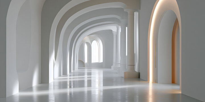 A Contemporary Interior Featuring Curved Walls and Intricate Columns