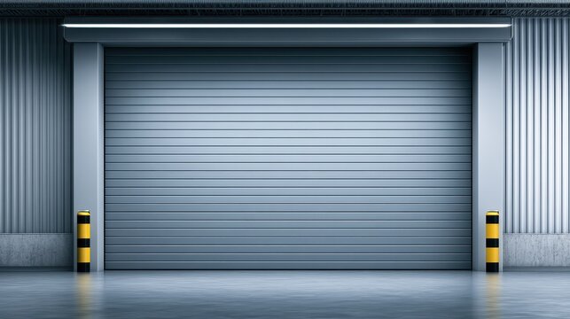 Stunning photo of roller door or roller shutter, also called security door, motorized or automatic system, used for safety and protection of commercial and industrial buildings.