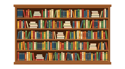 Colorful bookcase, wooden bookshelf, multicolored books, library furniture, vector illustration © MSTMANWARA