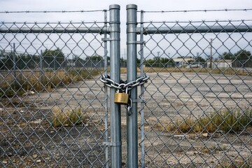 Fototapeta premium A chain link fence with a padlock securing it, ideal for use in scenes depicting confinement or restricted access