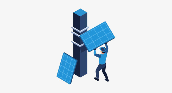 Worker lifting heavy blue boxes near server rack.