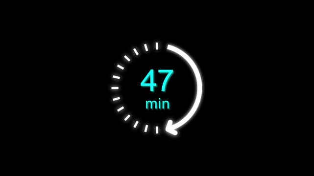 47 Min clock icon animation. Clock with 47 min and circular arrows timer animation on transparent background. and creating a stunning 4k video.