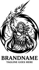 Obraz premium Black and white Zeus logo holding lightning bolt.