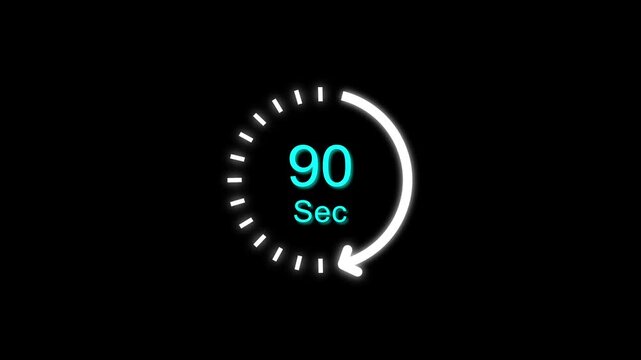 90 Sec clock icon animation. 90 Second animation on black background and creating a stunning 4k animation.