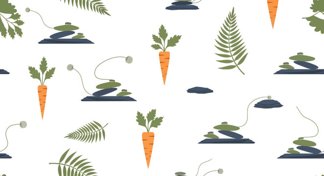 Colorful Carrot and Fern Leaf Pattern Design.