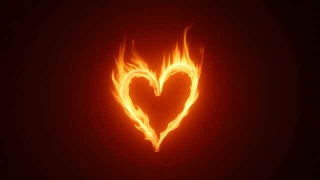 A glowing ember shaped like a heart in a fireplace