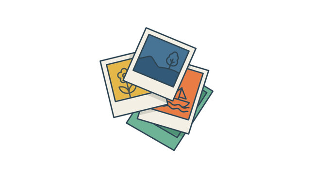 Colorful stacked polaroid photos with abstract designs.