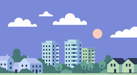 Obraz premium Modern Residential District Cityscape Vector Illustration Design for Urban Planning and Sustainable Real Estate Projects 2