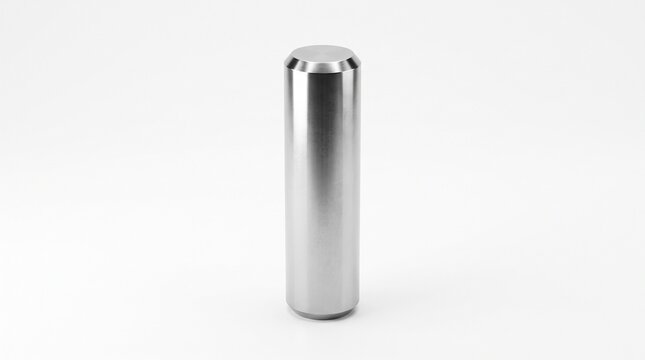 Precision steel pin isolated on a white background with realistic machined metal texture and professional studio lighting.