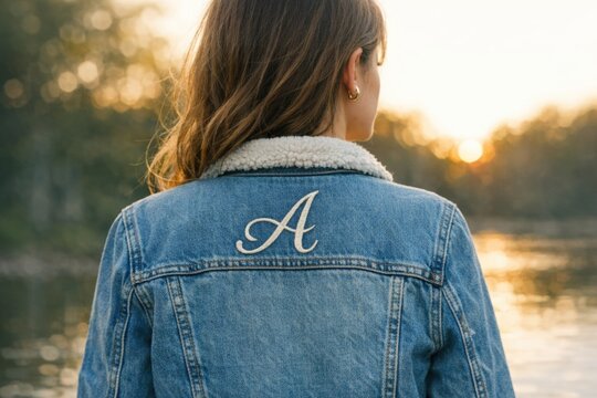 A woman is seen from behind wearing a denim jacket and possibly jeans