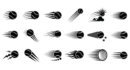 Meteor, comet, and asteroid icons, black and white vector set, 20 space symbols, astronomy illustrations © Stephen
