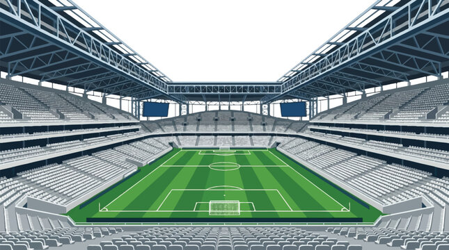 Perspective View of a Professional Football Stadium Arena with Green Turf and Modern Architecture