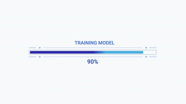 Modern flat vector animation of a training model progress bar with loading status text and percentage indicator. Ideal for artificial intelligence, machine learning, software, dashboards, and technolo