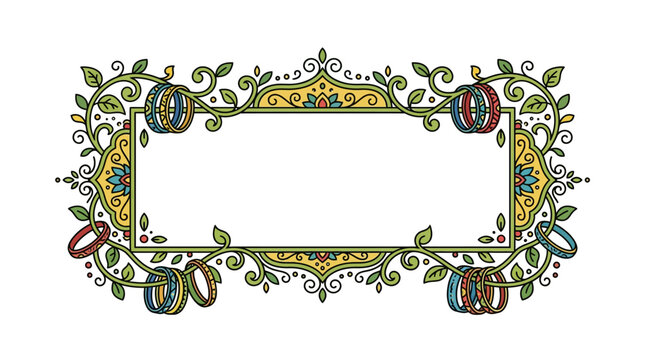 An ornate rectangular frame decorated with colorful bangles and intricate floral vine patterns.