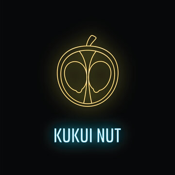 Kukui nut outline glowing with yellow neon on a dark background