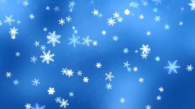 Falling snowflakes on a bright blue winter background