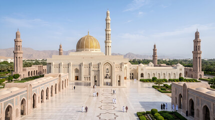 Naklejka premium Sultan Qaboos Grand Mosque in Muscat, Oman. Beautiful Grand Mosque, Islamic architecture, Arabic architecture, Arabic culture, architecture