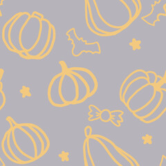Obraz premium Cute Halloween Pumpkin Bat and Candy Seamless Pattern
