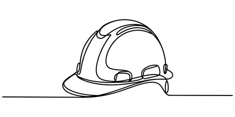 Fototapeta premium Continuous single line drawing of a construction safety hard hat helmet Vector, illustration