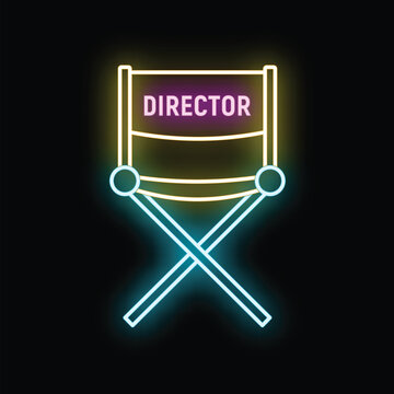 Director chair glowing with neon light representing filmmaking and cinema