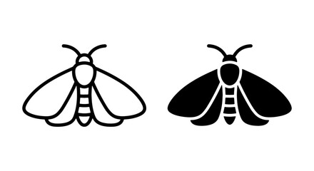 Two Moth Icons: Outline and Solid Fill Vector Graphics, Insect Art, Nocturnal Creature Symbols for Nature and Science © Sakil