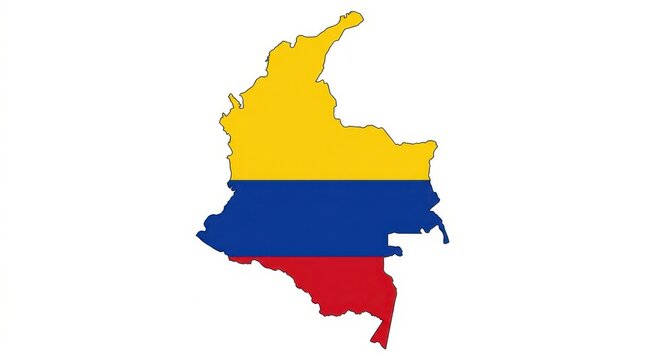 Colombia flag map with yellow, blue, and red colors isolated