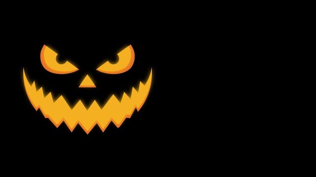 Left Aligned Glowing Halloween Pumpkin Face with Scary Angry Evil Horror Expression and Copy Space