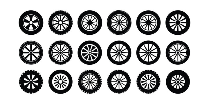 Set of black car tire rims and wheels