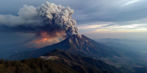 Fototapeta premium Volcanic Eruption with Lava and Smoke – Dramatic Natural Disaster and Geology Concept