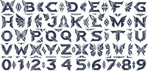 Tribal ethnic sharp ornament typography alphabet set, black decorative font vector © Rove
