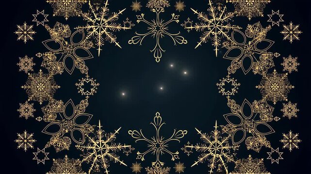 Elegant gold snowflake pattern on dark blue background for festive design
