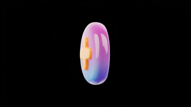 Spinning round digital token with yellow cross emblem during soft gradient lighting