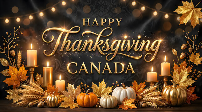 Happy thanksgiving day in canada golden fall decorations