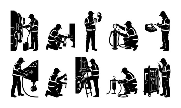 Aircraft Maintenance Worker Silhouette Collection Set of Icons
