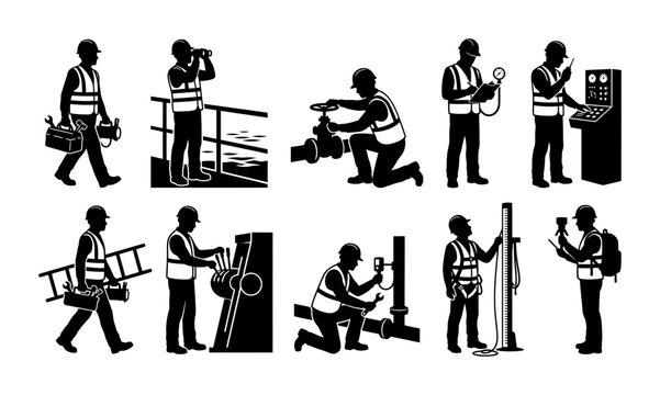 Industrial Worker Silhouette Set Construction Site Personnel