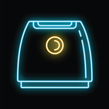 Air fryer kitchen appliance glowing with blue and orange neon lines