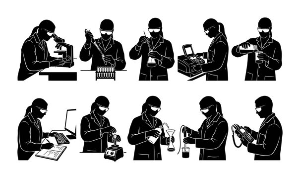 Scientist Lab Research Silhouette Set 10 Laboratory Worker Poses