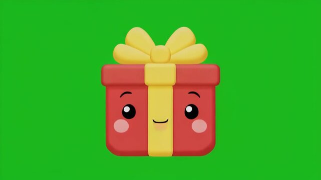 Animated Kawaii Gift Boxes with Bows Dance on Green Screen Background