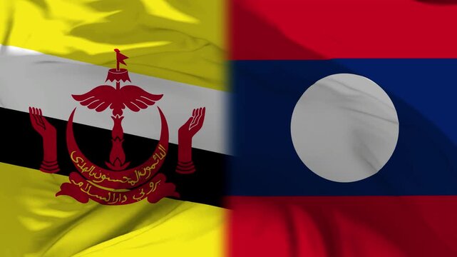 Brunei And Laos Flag Waving in Slow Motion Loop Animation