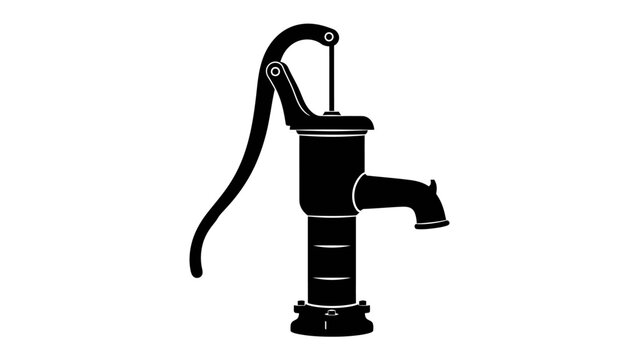 Old Water Pump Silhouette: A black silhouette of a vintage manual water pump stands against a clean white background, symbolizing access to natural resources and rural life.